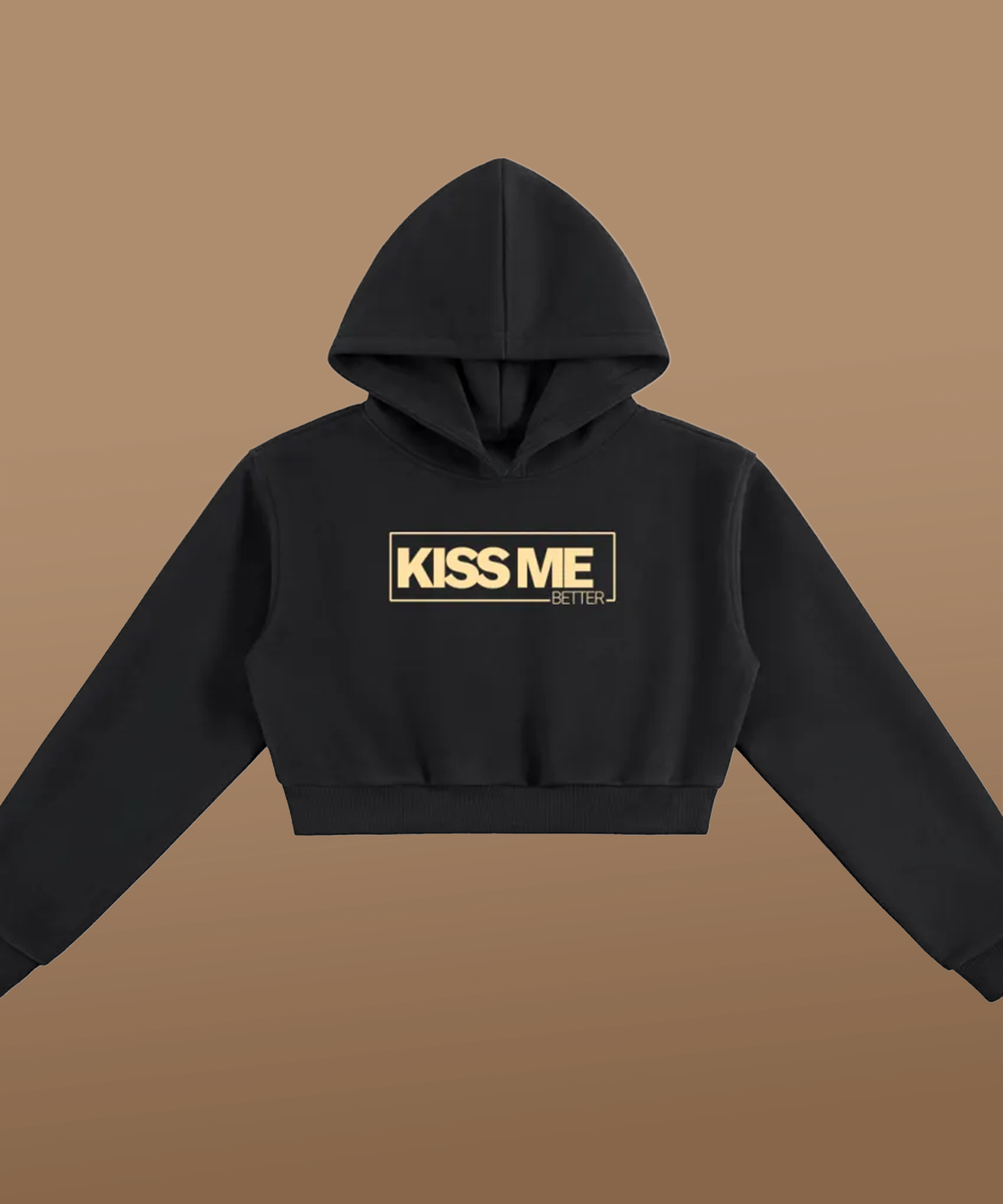 Close-up of Kiss Me Better text design on hoodie