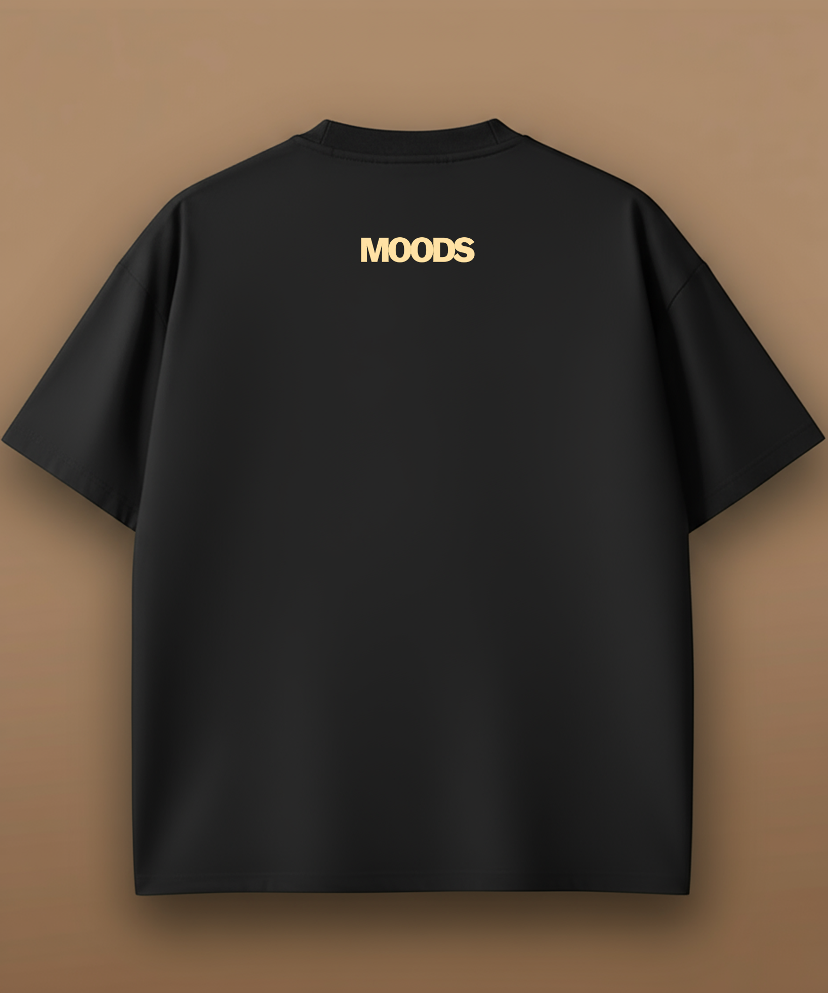 a black sweethearts mood edition logo t-shirt with a gold heart design on a brown background, graphic back