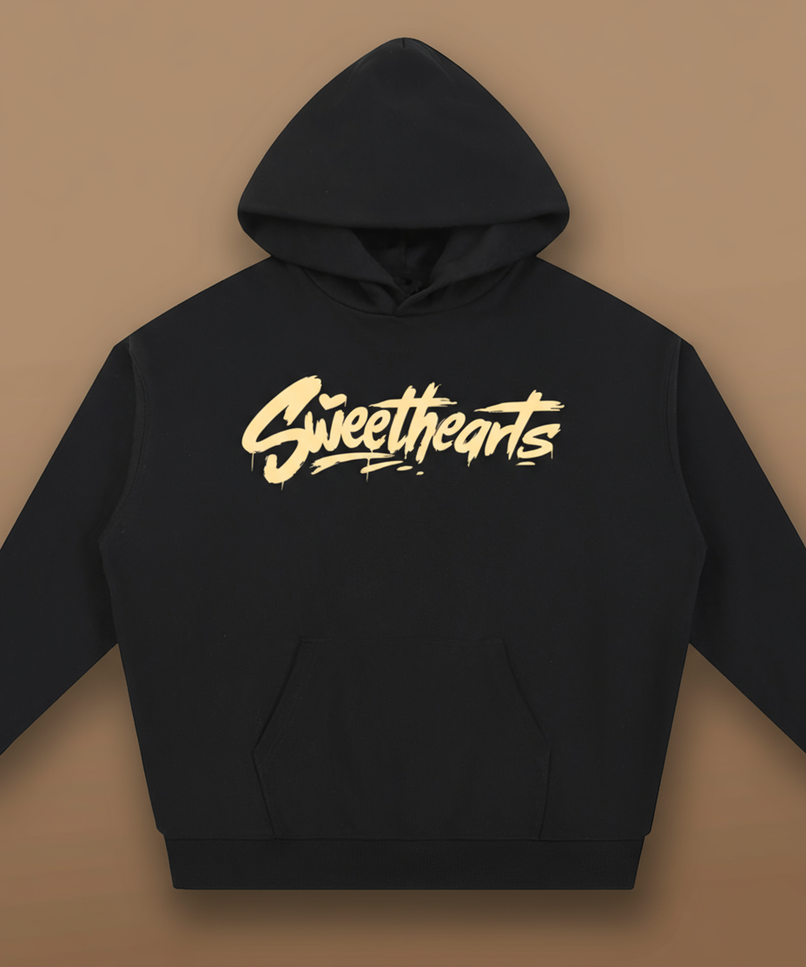 front view of Sweethearts graffiti text hoodie in black