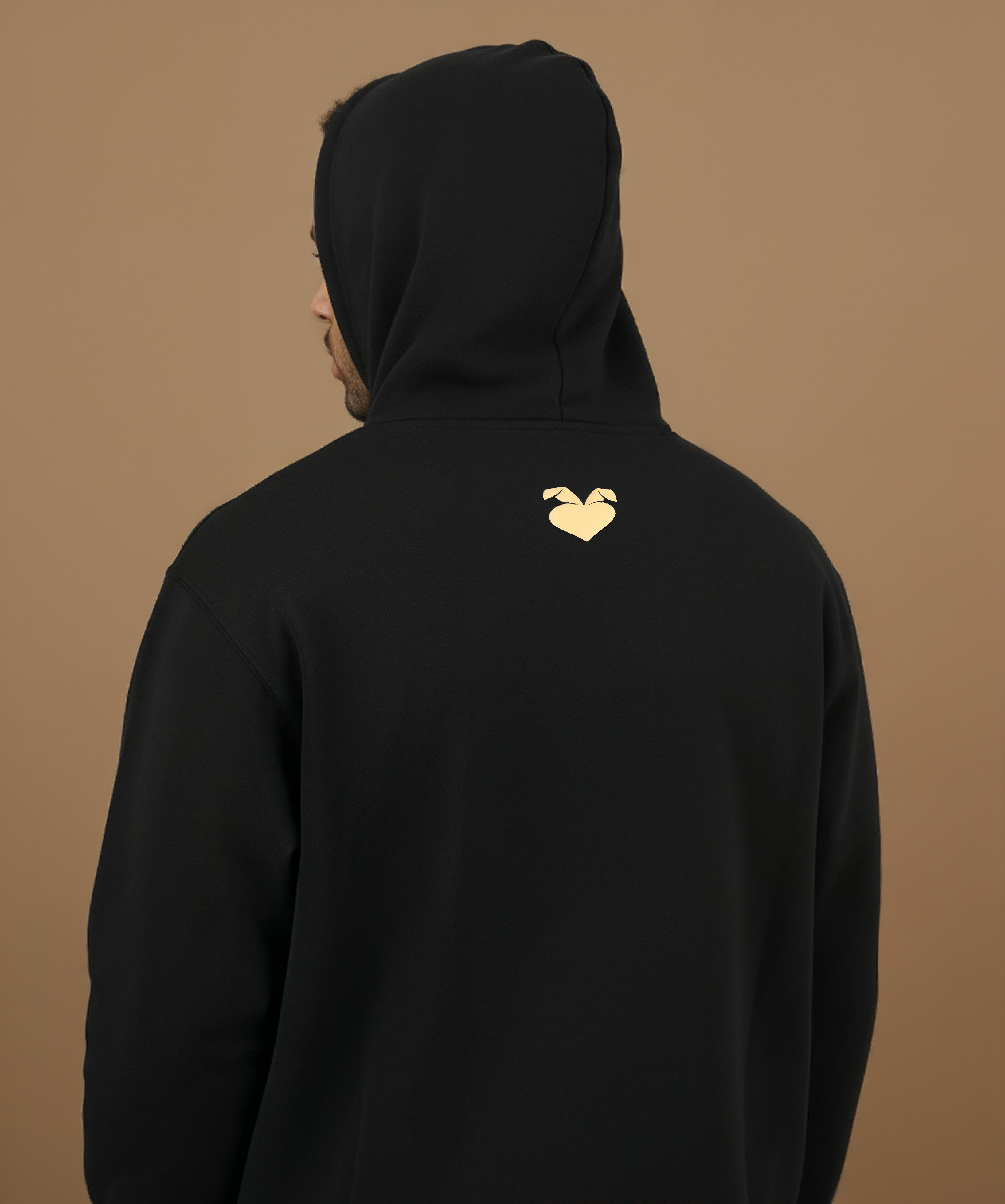 back view of Sweethearts graffiti text hoodie in black on male model