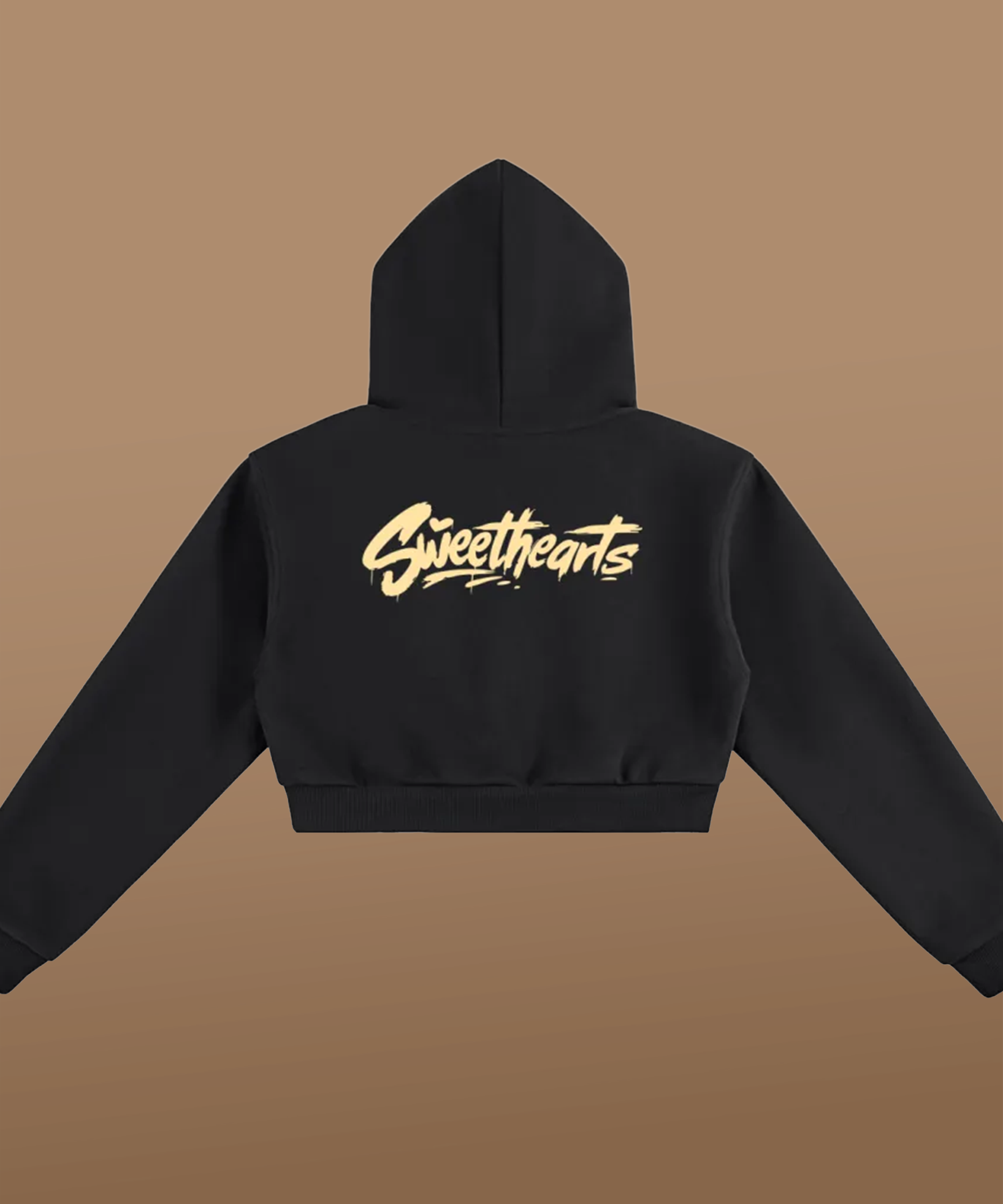 Sweethearts graffiti logo on back of black cropped hoodie