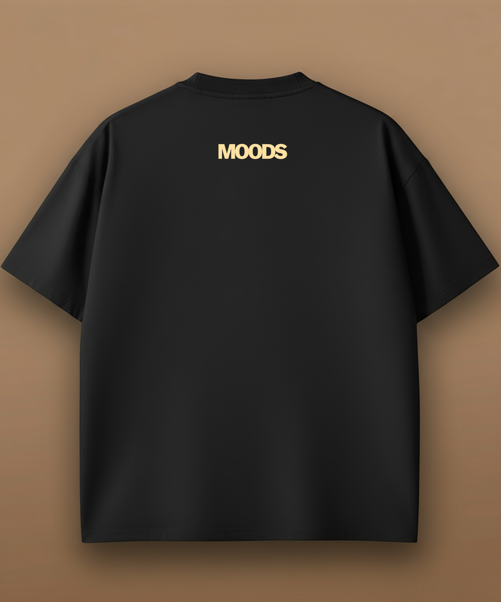 a black sweethearts mood edition logo t-shirt with a gold heart design on a brown background, graphic back