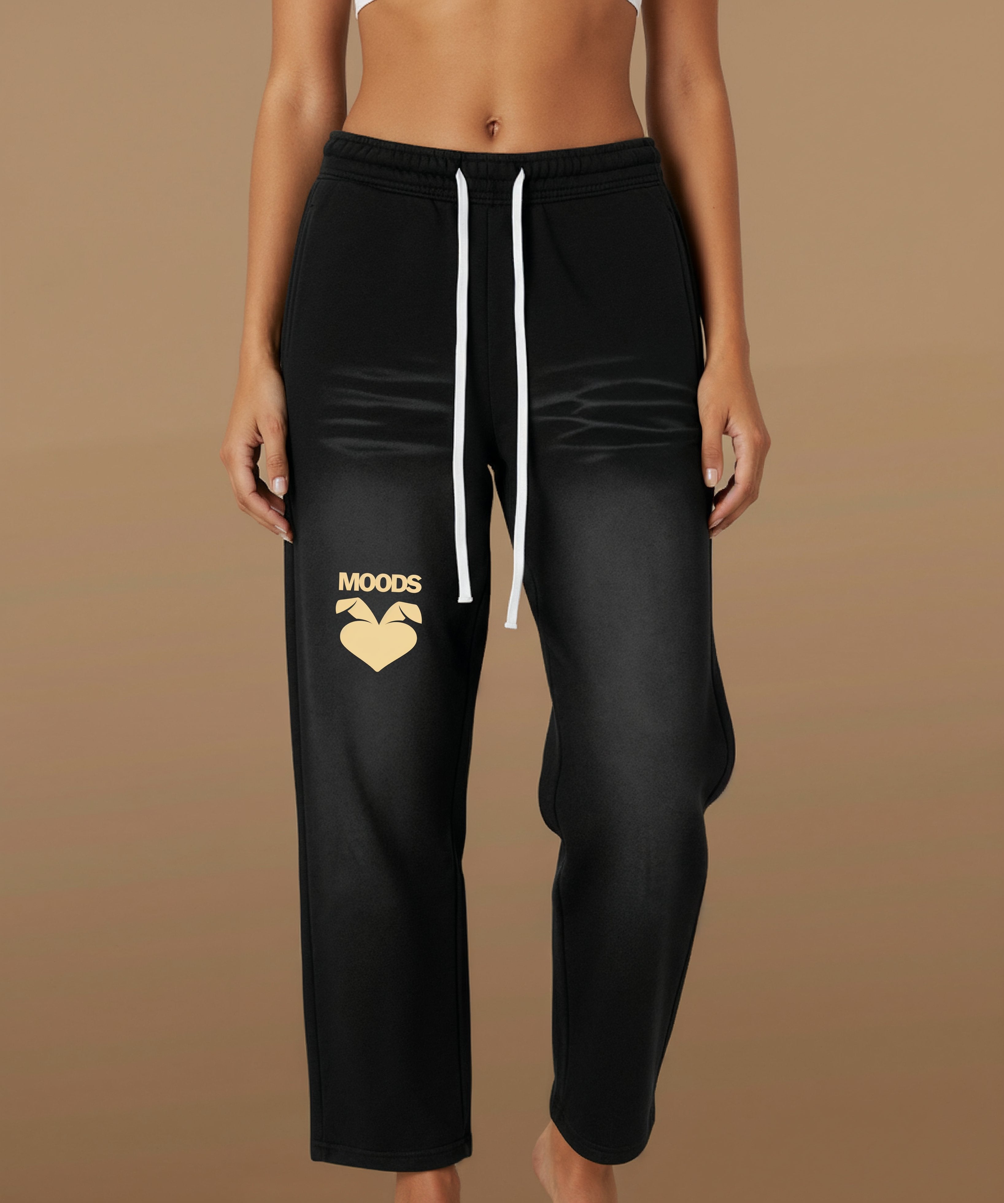 Black Sweethearts Moods sweatpants from Moods Drop collection, female model front view