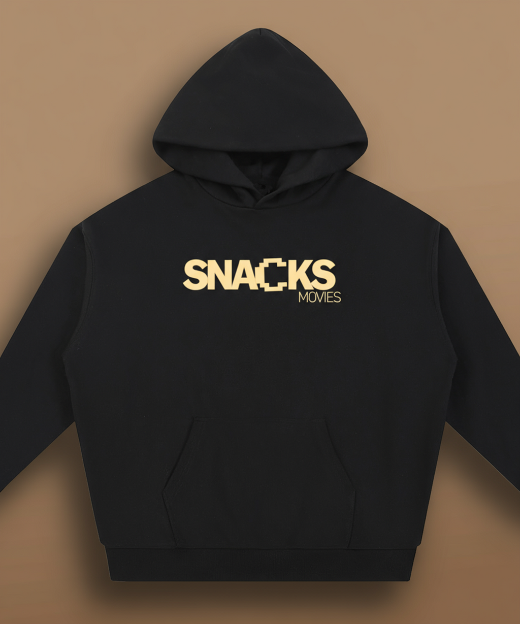 front view of Sweethearts Snacks & Movies black unisex hoodie